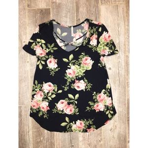 Black Pink Green Floral Criss Cross Top